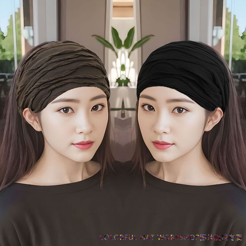 Korean Style Warm, Soft, Elastic Wave Pleated Headscarf, Cold-Proof Forehead Protector, Versatile Hair Accessory, Postpartum Yoga Non-Slip Headband
