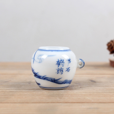 Кормушки 华胜堂 景德镇手绘青花鸳鸯鹌鹑绣眼二件套鸟食罐小鸟杯 鸟笼配件