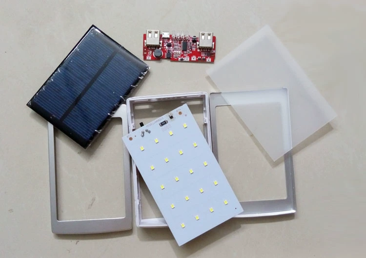Mới 5 năng lượng mặt trời cắm trại chiếu sáng hộp điện thoại di động lồng điện thoại di động phổ quát 5V sạc kho báu DIY kit