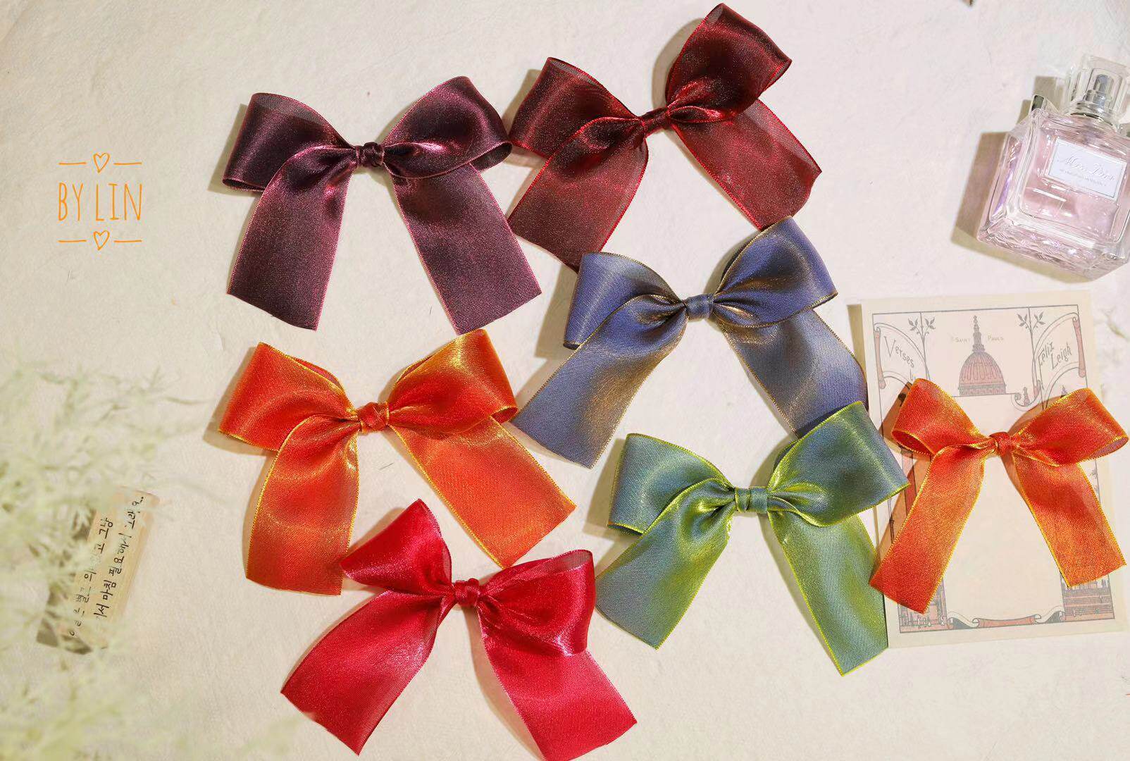 Imported double color yarn 1 m long Gradual brilliant river snow yarn ribbon red gold ribbon with purple yellow red