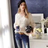 粉红大布娃娃 Дизайнерский зимний милый трикотажный свитер, тренд сезона, 2020, V-образный вырез, свободный крой
