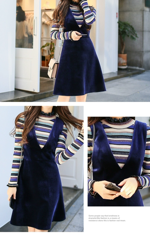 Pink Dabu Doll Winter Mới phiên bản Hàn Quốc Navy Blue V-cổ khí chất eo eo áo dài