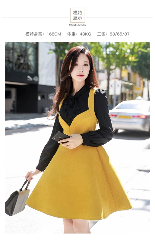 Búp bê lớn màu hồng mùa thu mới của phụ nữ thời trang retro khí eo Một hình đu lớn eo cao vest váy
