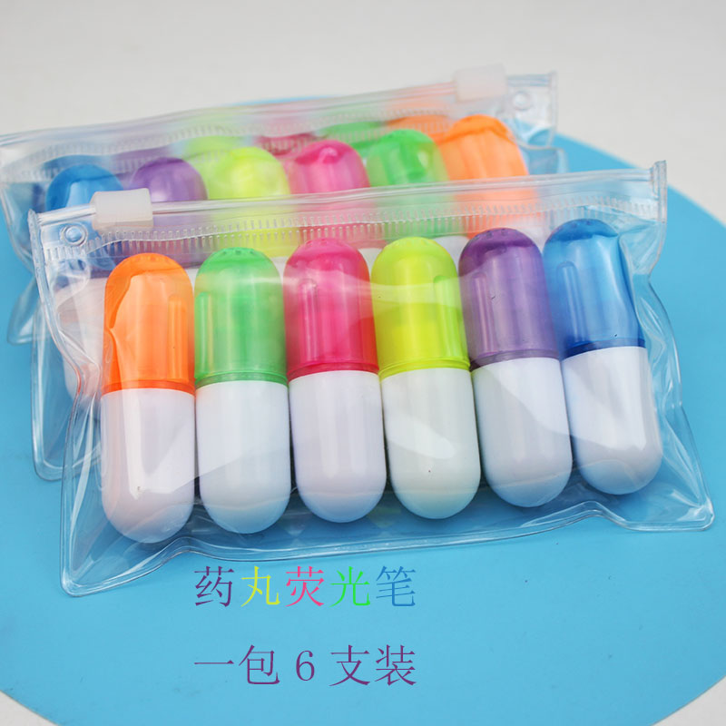 Fluorescent Pen Focus Marker Pen Mini Pill Egg Paparazzi Students Cute Creative Candy Color 6 Color Suit