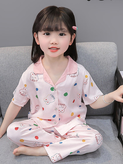 女童睡衣儿童夏季冰丝家居服套装中小童女孩薄款卡通空调服女宝宝