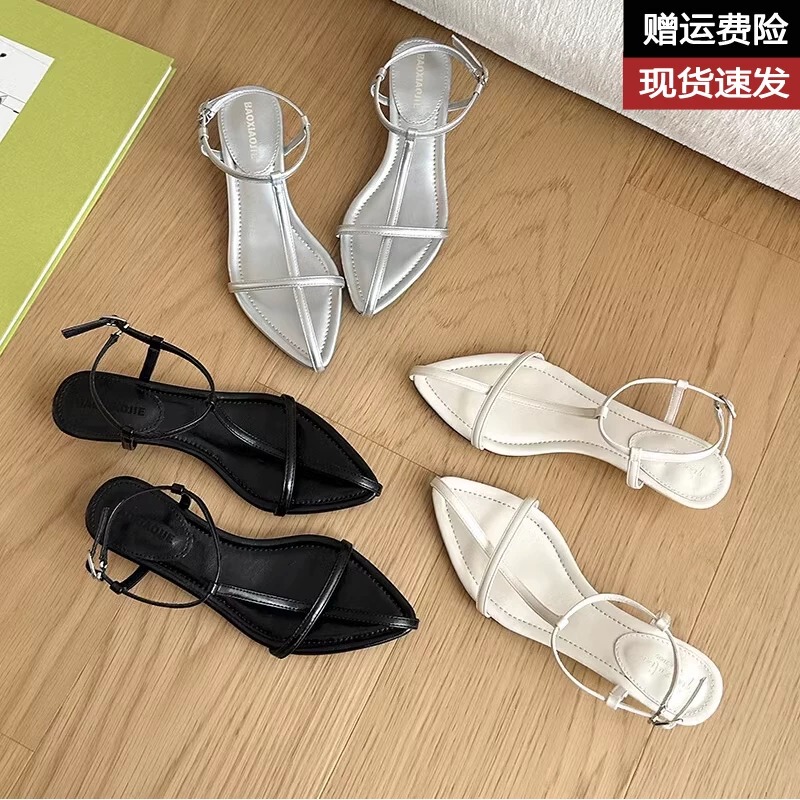 Genuine Leather ~ Stunning French-Style Pointed Toe Cross-Strap Open-Toe Sandals for Women, New Summer Niche Design Roman Shoes