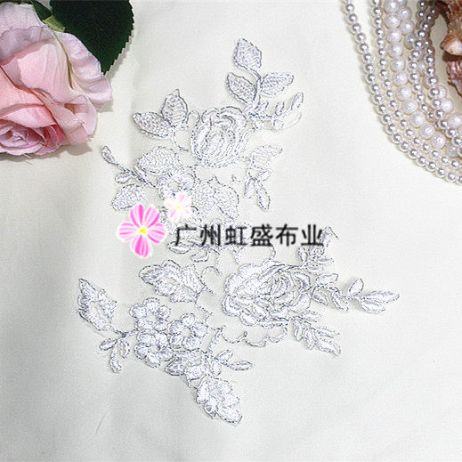 Off-white DIY handmade accessories exquisite car bone silver thread lace lace to flower applique cloth stickers low price