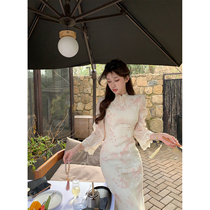 Glutinous rice Home New Chinese Pink Improved Qipao Dress dress young girl Girl everyday can wear national wind disc buckle dress