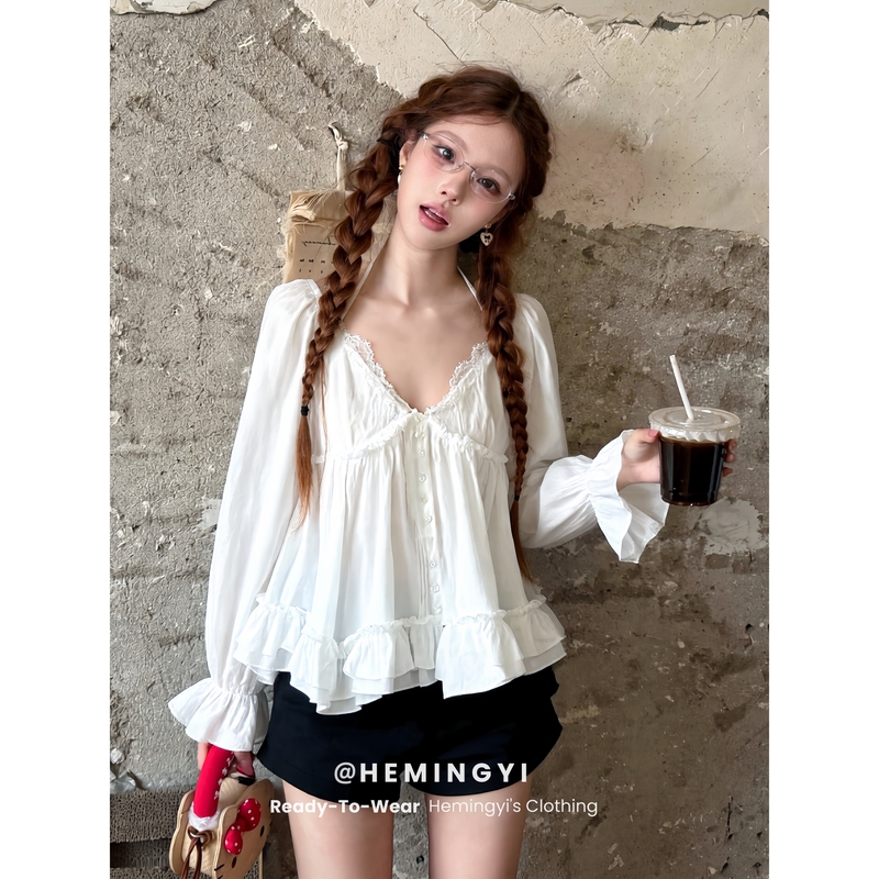 In Stock Hemingyi Pure and Alluring Fairy-Style Lace Patchwork Puff Sleeve Top for Women, French Court Style, Slimming, Suitable for Dates In Stock Hemingyi Pure and Alluring Fairy-Style Lace Patchwork Puff Sleeve Top for Women, French Court Style, Slimming, Suitable for Dates