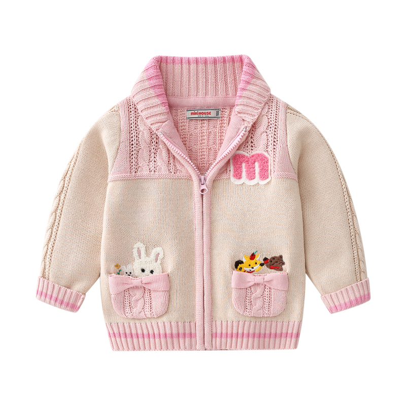 Girls' Retro Preppy Style Knitted Sweater Cardigan with Little Rabbit Design, New Autumn Cartoon Jacket for Babies and Children