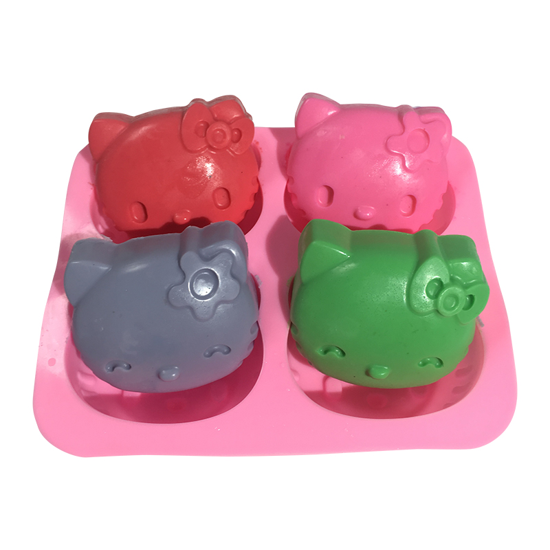 4 lỗ KT mèo handmade xà phòng khuôn silicone khuôn M01 khuôn bánh tart