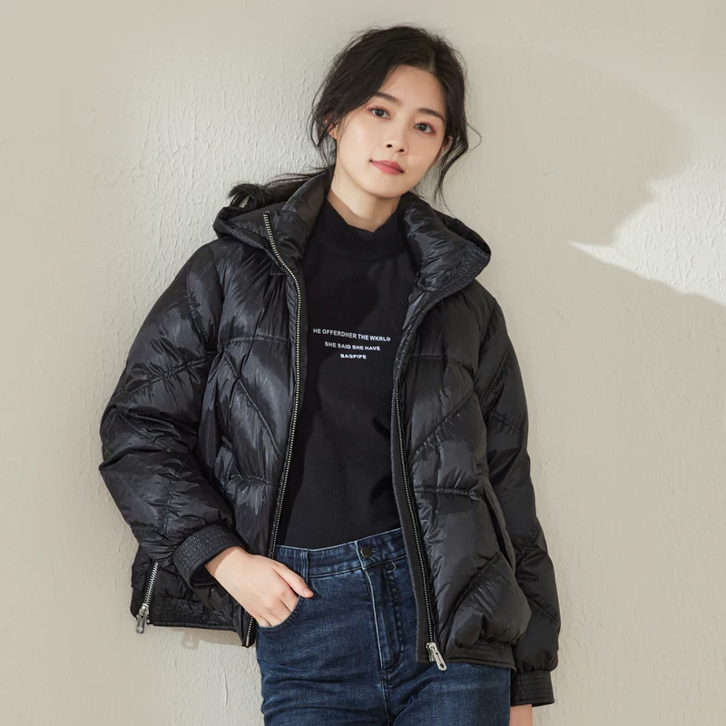 Куртка с утеплением с капюшоном, oversize, гусь пух