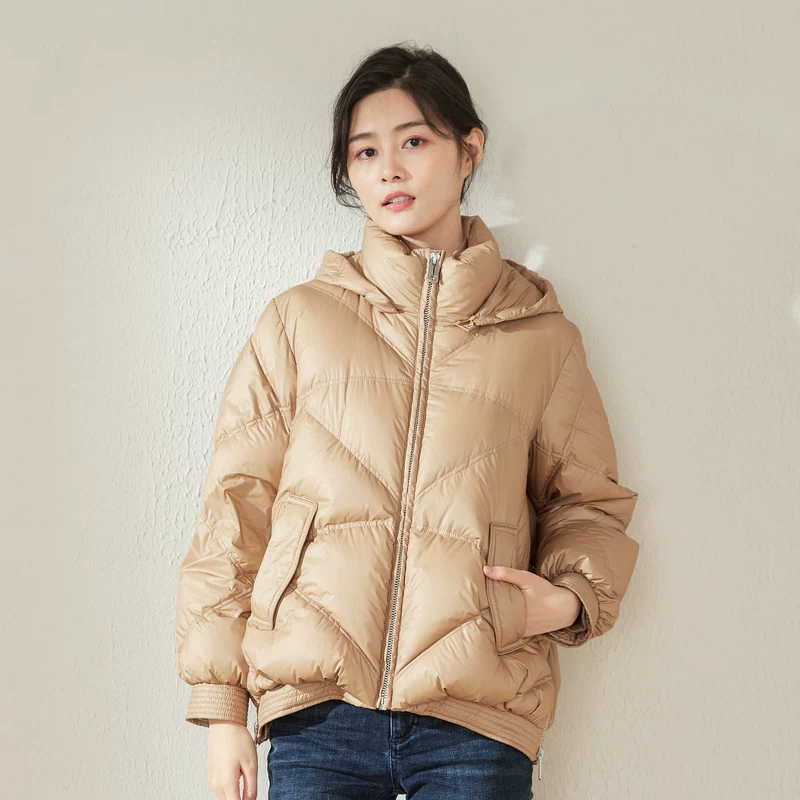 Куртка с утеплением с капюшоном, oversize, гусь пух