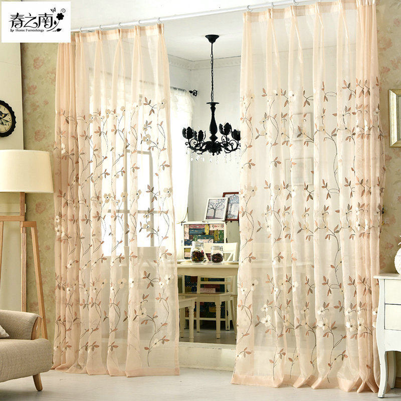 Spring South custom fresh idyllic embroidered gauze window screen living room bedroom bay window finished curtain cloth Iris