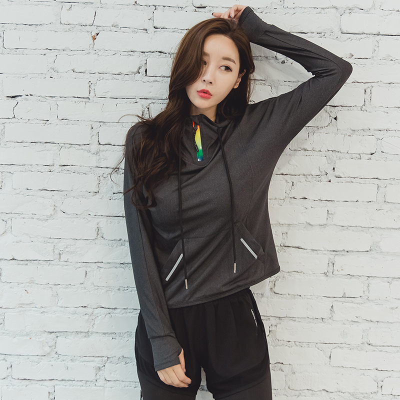 2021 spring and autumn fitness clothing hoodie women's long-sleeved yoga suit T-shirt Gym sports running top loose thin section