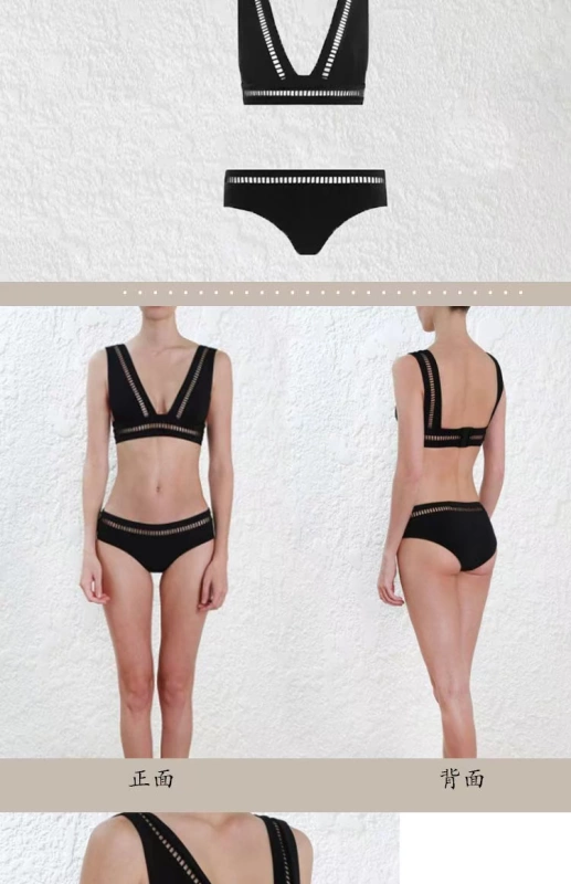 Châu Âu và Hoa Kỳ ngực nhỏ gợi cảm ba điểm tụ tập sâu v thêu bikini rỗng màu đen là áo tắm mỏng một mảnh của phụ nữ