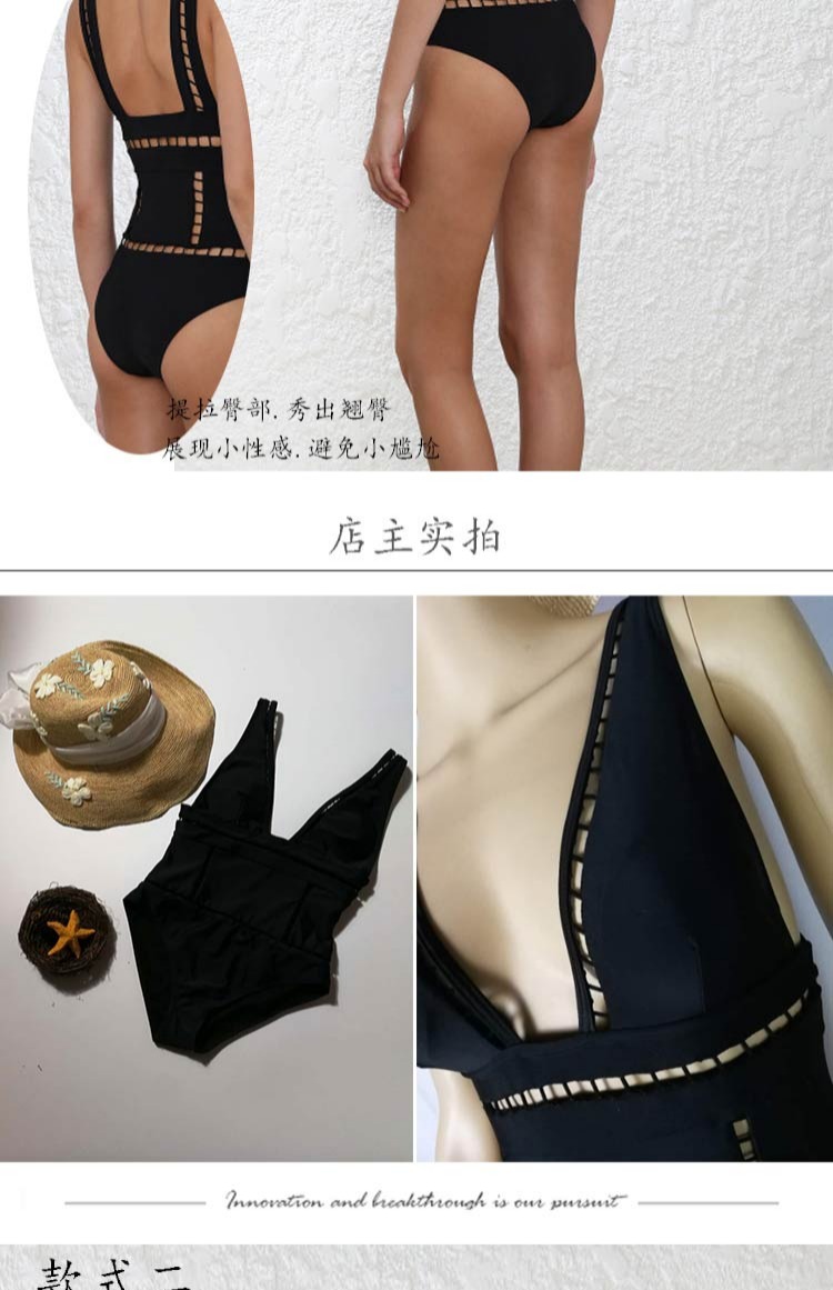 Châu Âu và Hoa Kỳ ngực nhỏ gợi cảm ba điểm tụ tập sâu v thêu bikini rỗng màu đen là áo tắm mỏng một mảnh của phụ nữ bộ đồ bơi nữ kín đáo