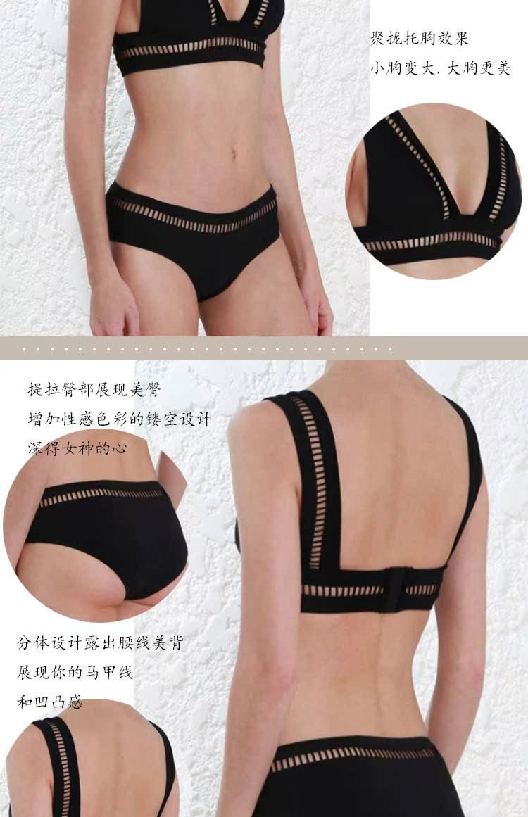 Châu Âu và Hoa Kỳ ngực nhỏ gợi cảm ba điểm tụ tập sâu v thêu bikini rỗng màu đen là áo tắm mỏng một mảnh của phụ nữ bộ đồ bơi nữ kín đáo