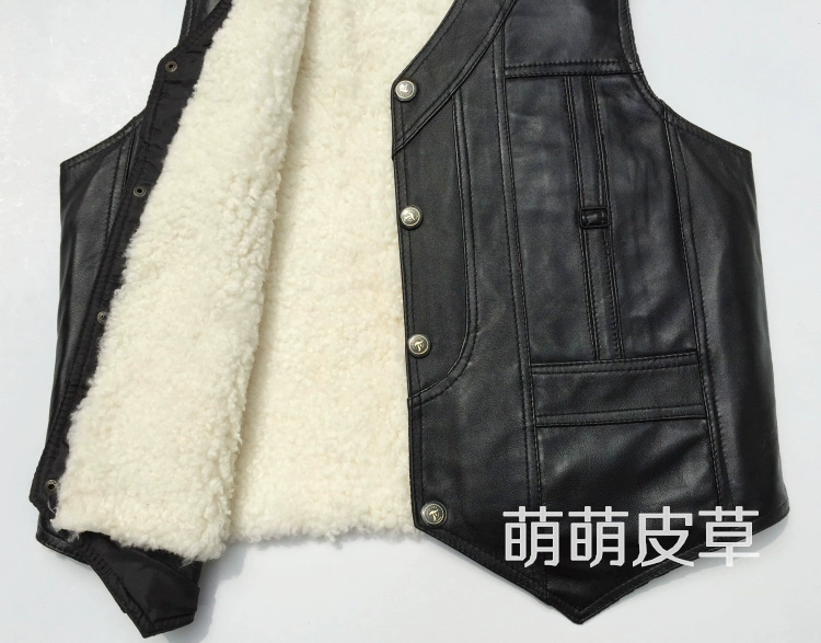 Mùa thu và mùa đông lông một áo len nam trung và già da vest ấm áp vai dày áo vest cotton áo khoác giả vest nam hàn quốc