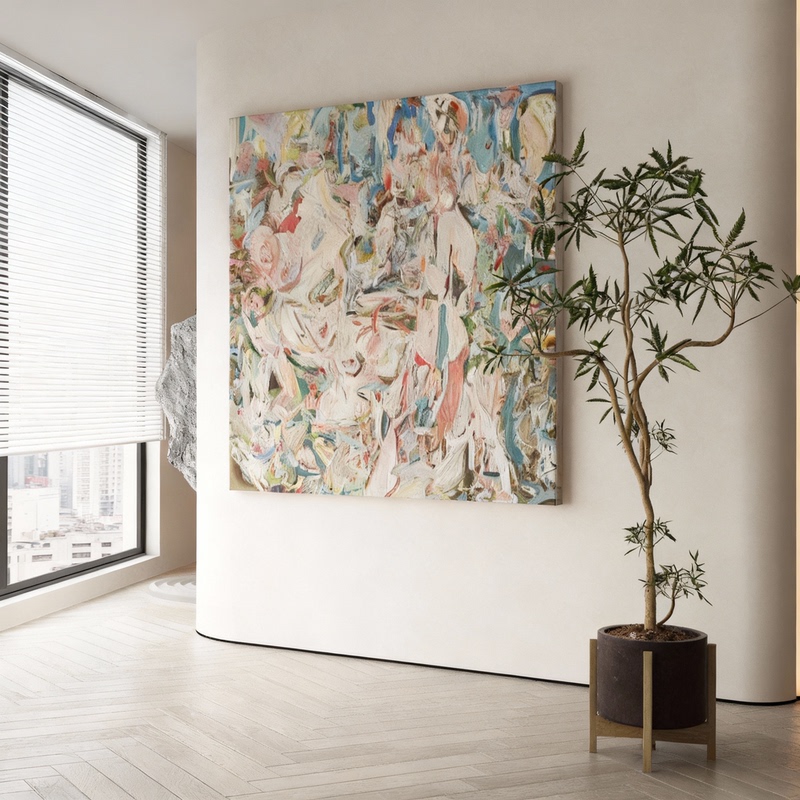 Hand-Painted Oil Painting, a Lively and Vibrant Piece, in Italian Modern Style, Suitable for Decorating the Living and Dining Room, with a Vintage and High-End Feel, Ideal for Hanging in the Entrance Hall