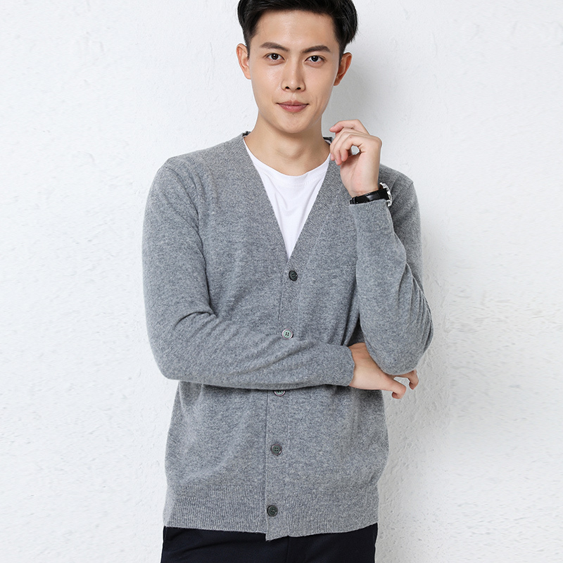 Men's Soft Long-Sleeved Knitted Cardigan Sweater, Loose V-Neck, Business Casual, Versatile Solid Color Outerwear