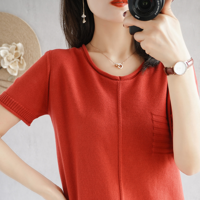 2021 new summer clothing cotton linen V collar knit short sleeve woman pure cotton T-shirt loose jacket casual Korean version linen half sleeve