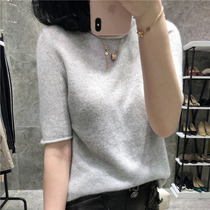 Spring cashmere short sleeves Knitted Cardiovert 50% Sleeves Curl round collar Loose Casual Thin Short half sleeves Sheep Sweatshirt