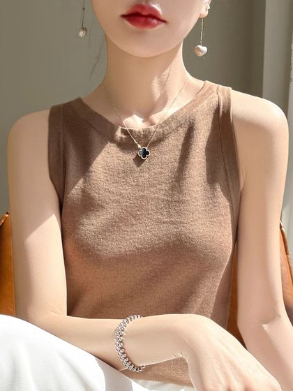 高级美！圆领吊带背心女内搭夏季针织衫薄款2024新款修身打底上衣