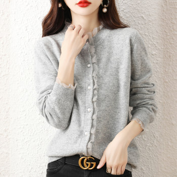 Lace wood ear wool knitted sweater women's autumn and winter new temperament age-reducing cashmere sweater fake cardigan outer top