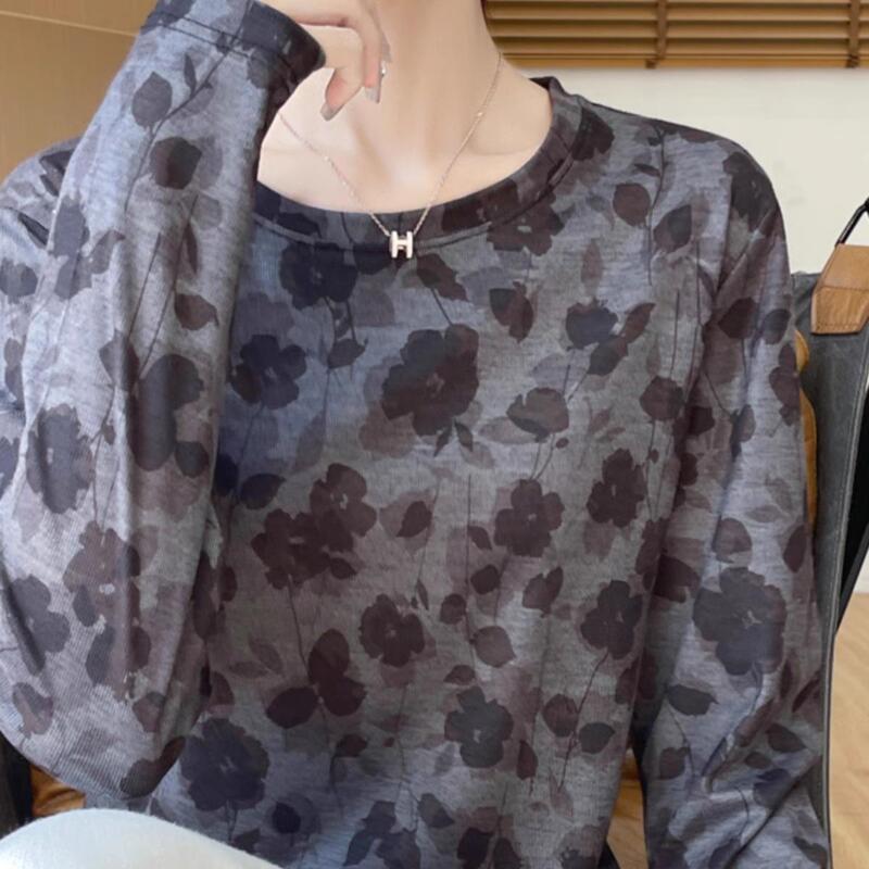 2025 Spring New Vintage Style Water-Dissolved Tie-Dye Print Round Neck Soft and Smooth Base Shirt for Women, Fashionable Thin T-Shirt