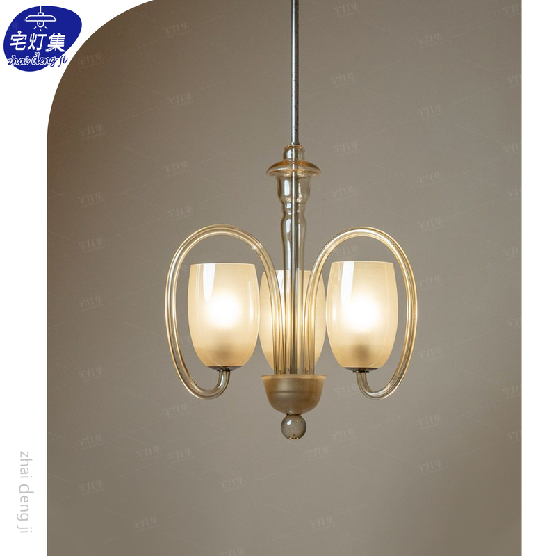 1940S Art Deco Three-Arm Glass Chandelier French Retro Cloakroom Neoclassical Small Room Lighting Fixtures