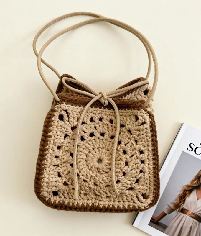 Material Kit for Grandma's Square Drawstring Bag DIY Handmade Weaving Material Kit for Making Your Own Gift with Video Tutorial