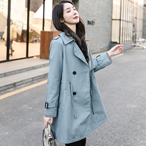 This years popular windbreaker womens medium and long style 2022 spring and autumn new small drapey high-end atmospheric blue coat