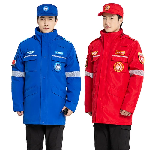 Зимняя команда экстренной спасательной команды хлопковая одежда холодная и утолщенная тренировочная униформа теплой хлопчатобумажной.