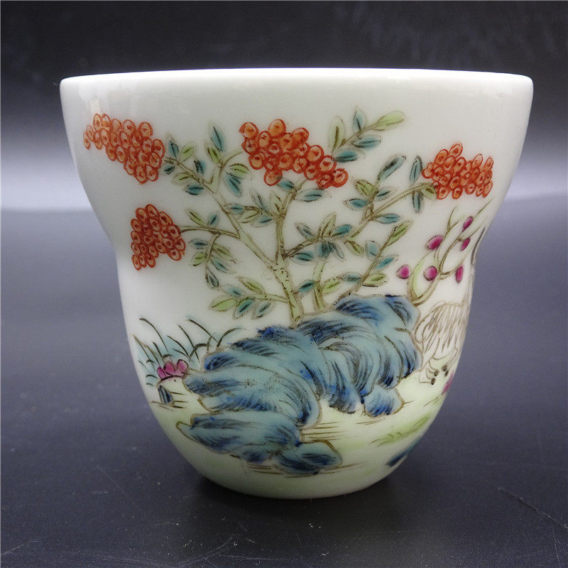 Clear-generation pink porcelain bunch waist owner pressed handmade cup pure hand drawn wine tea bowl glazed over painted ceramic Jingdezhen