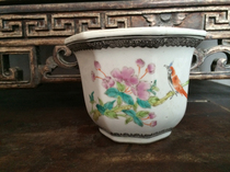  Qimen Porcelain Factory in the 1970s Pastel peony ribbon bird pattern flower pot Flower bowl Almost full product package Old fidelity