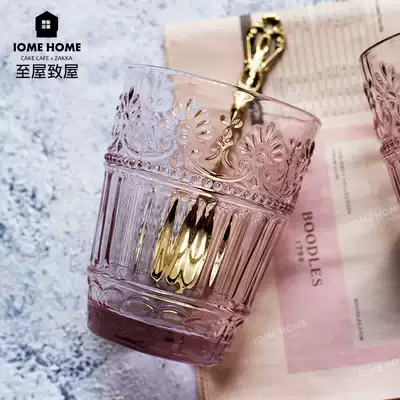 Nordic retro floral embossed glass Forest literary fairy pink girl heart juice drink sparkling water cup