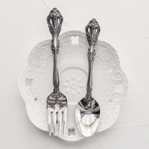 316 stainless steel 18-10 French style light lavish baroque relief sweet spoons fork ins retro aristocratic afternoon tea