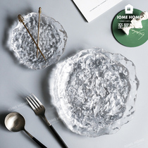 Zhiyu Ice flower Irregular glass plate thickened crystal ice glass Fruit salad cold side dish platter