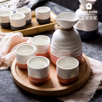 Zhiyu Japanese style snowflake glaze ceramic 1 pot 4 cups white sake set Cherry blossom powder underglaze color wine dispenser