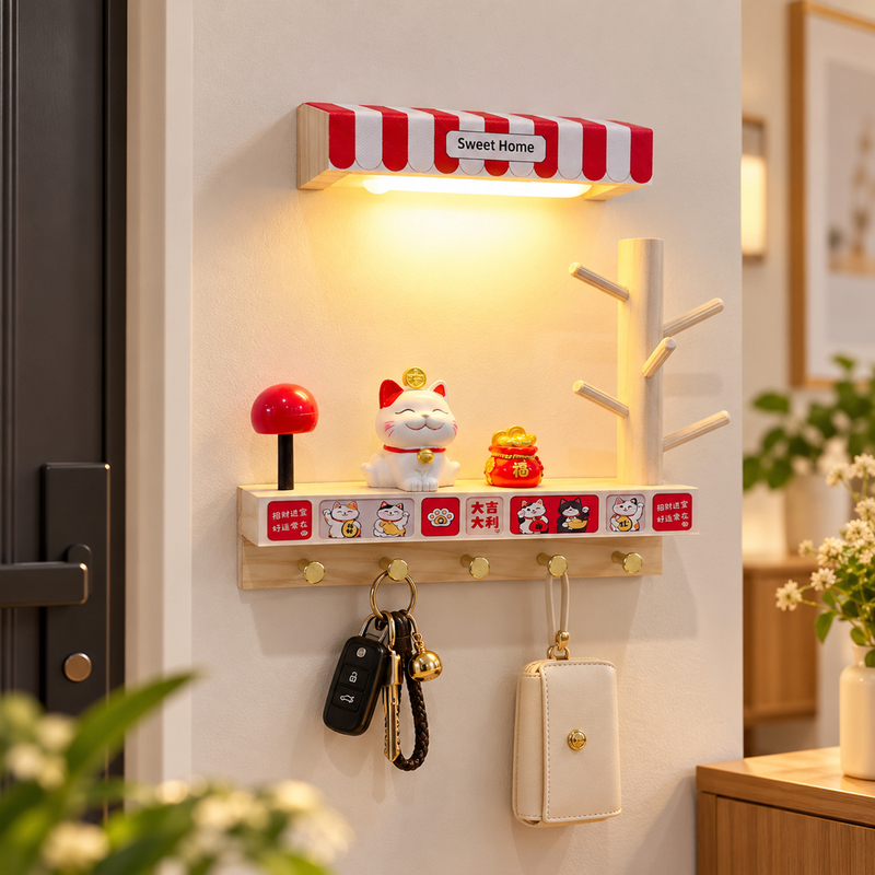 Lucky Cat Key Hook, No Drilling Required, Entryway Hat Rack, Strong Load-Bearing Solid Wood Adhesive Hook Lucky Cat Key Hook, No Drilling Required, Entryway Hat Rack, Strong Load-Bearing Solid Wood Adhesive Hook