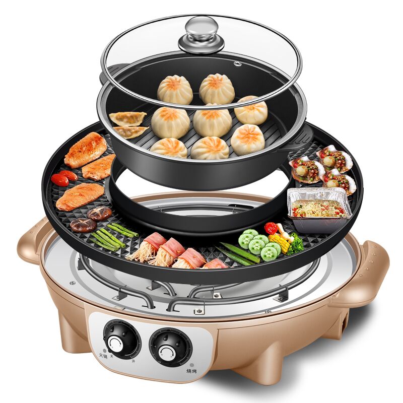 Shabu-shabu hot pot Barbecue one-piece pot Large electric oven Multi-function electric baking tray Smoke-free non-stick barbecue machine Mandarin duck