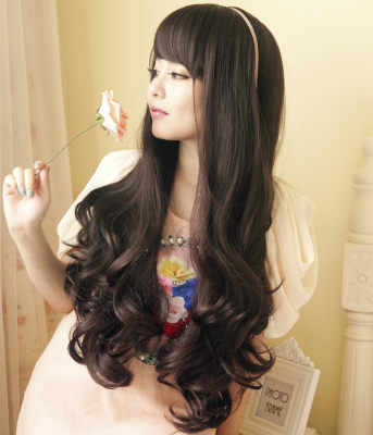 Wig Long Curly Long Hair Lady Long Curly Natural Fluffy Net Red