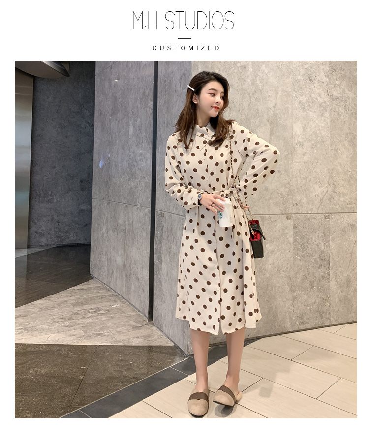 VK旗艦店 韓國風時尚波點顯瘦雪紡長袖洋裝
