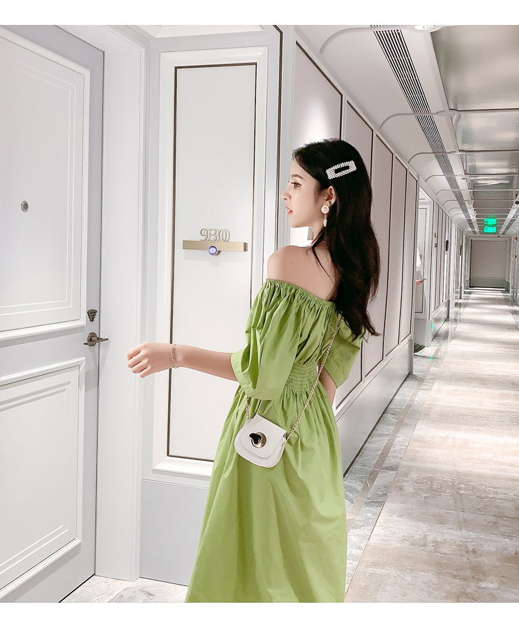 VK旗艦店 韓系時尚復古牛油果綠色淑女長版短袖洋裝