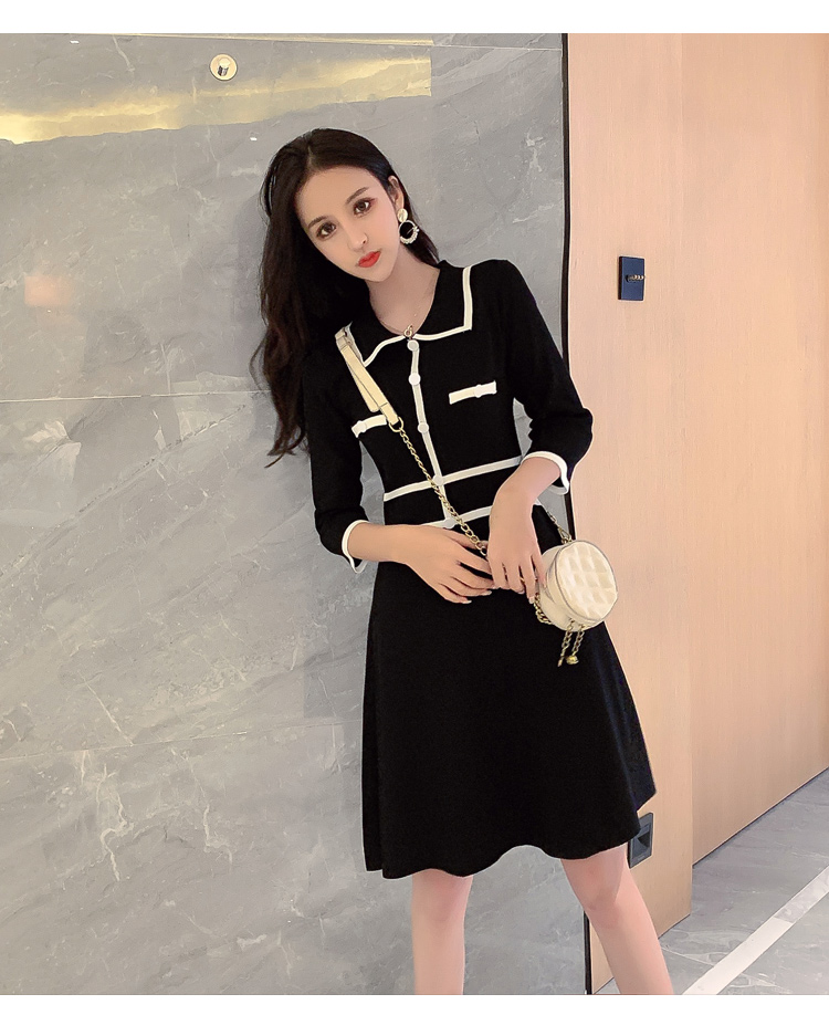 VK旗艦店 韓國復古小香風收腰針織七分長袖洋裝