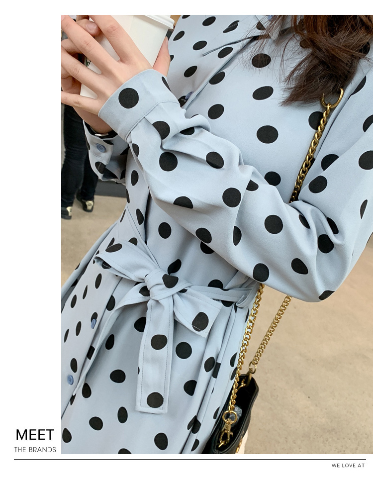 VK旗艦店 韓國風時尚波點顯瘦雪紡長袖洋裝