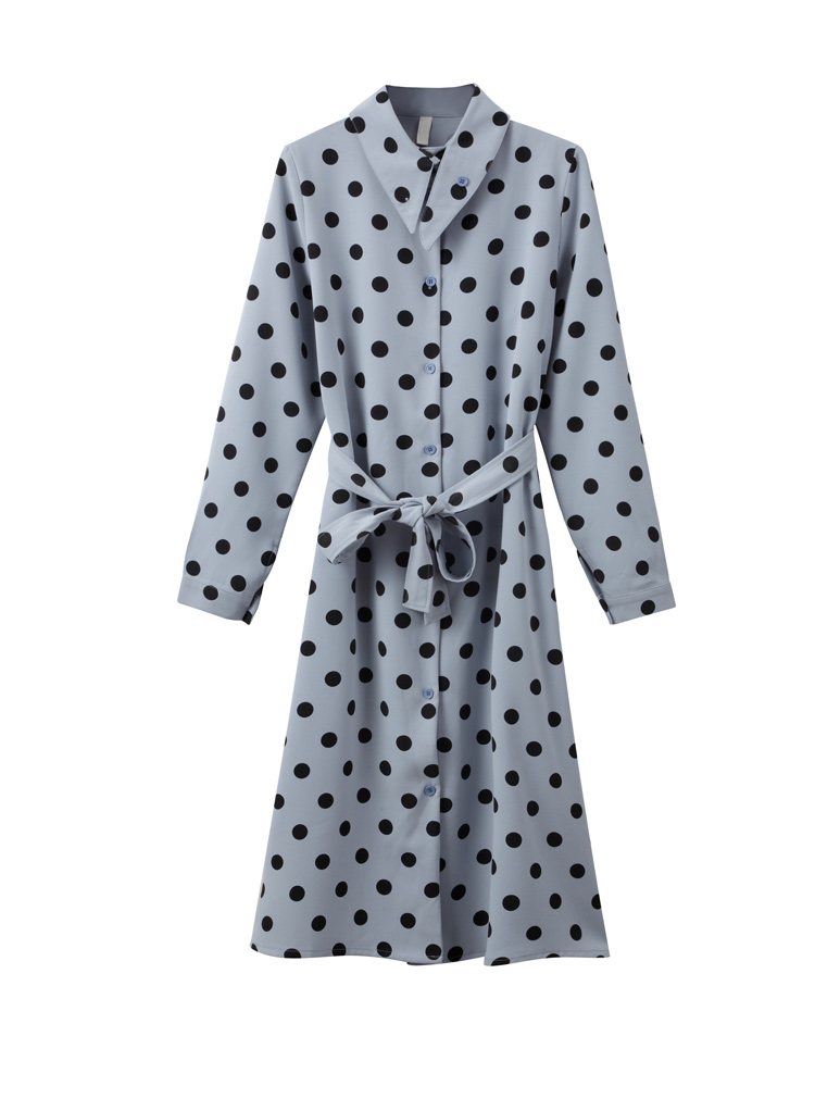 VK旗艦店 韓國風時尚波點顯瘦雪紡長袖洋裝