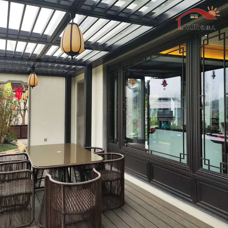 New Chinese imitation ancient broken bridge Aluminum 4-in-house Residence Flower Lattice Villa Peach Lee Spring Wind Retro Tempered Glass Window Customized