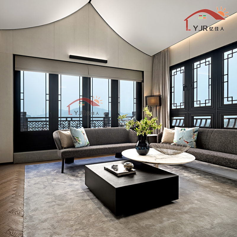 New Chinese antique doors and windows aluminum alloy retro homestay villa garden broken bridge aluminum tempered glass soundproof window customization